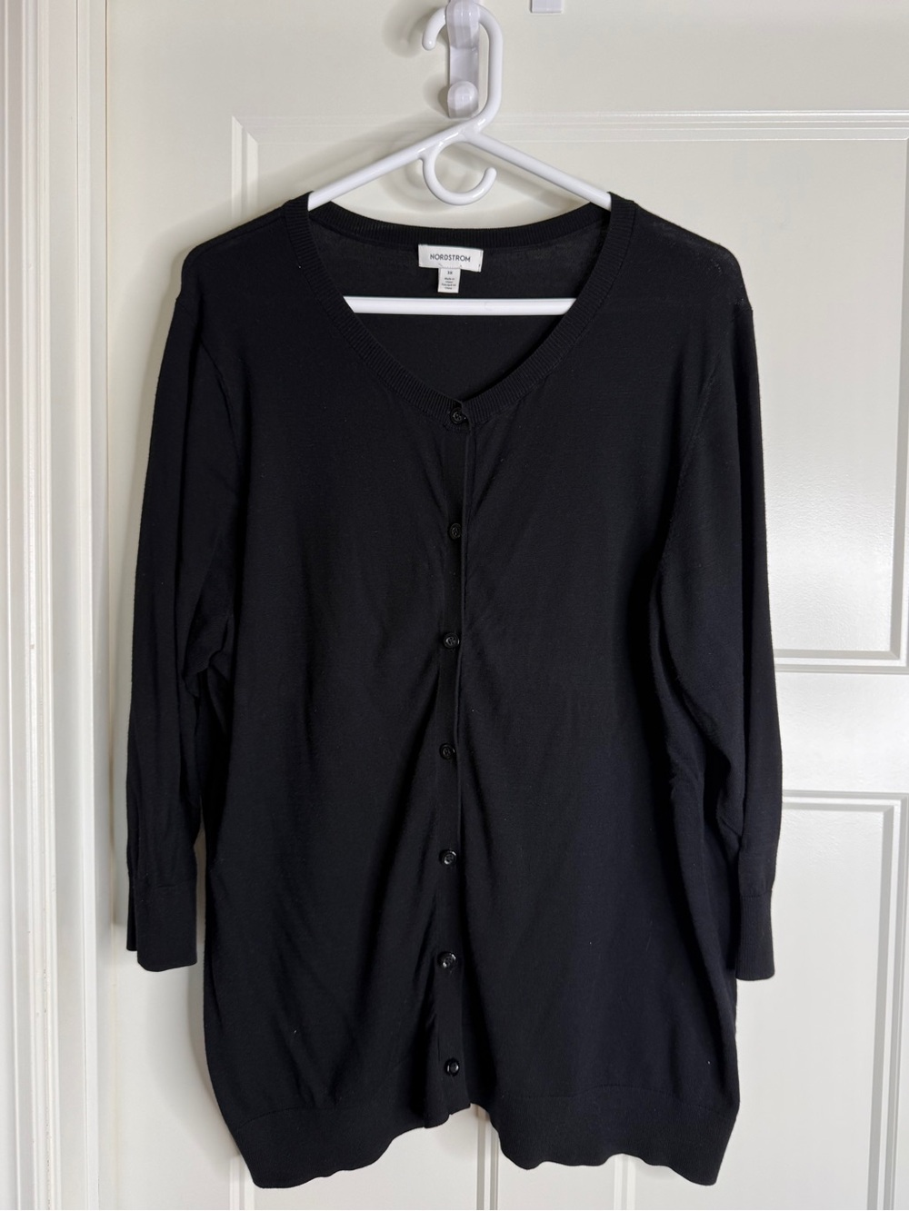 Nordstrom Black Crew Neck Button-Front Cardigan, 3X